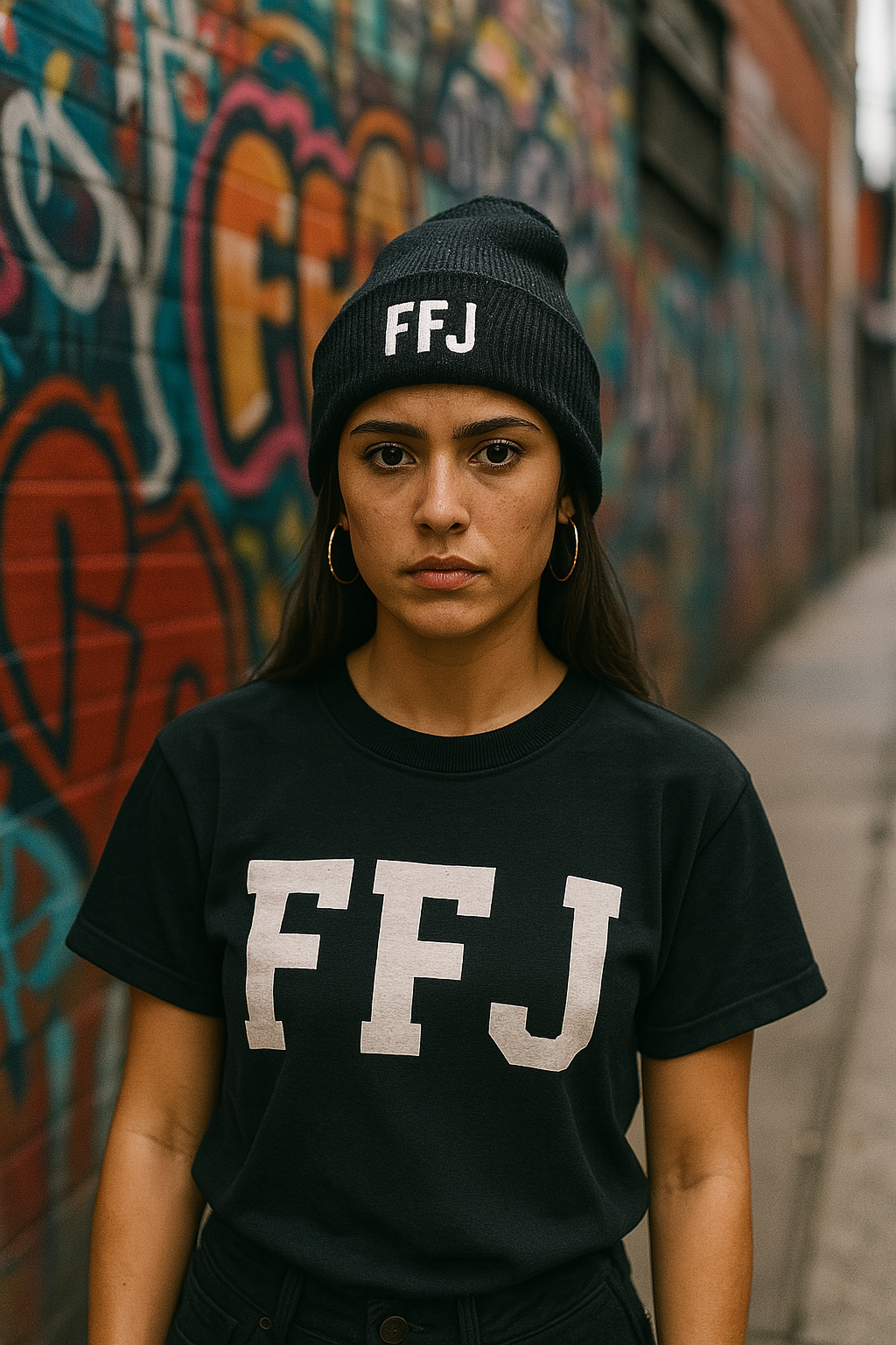 FFJ Model 3 wearing urban streetwear