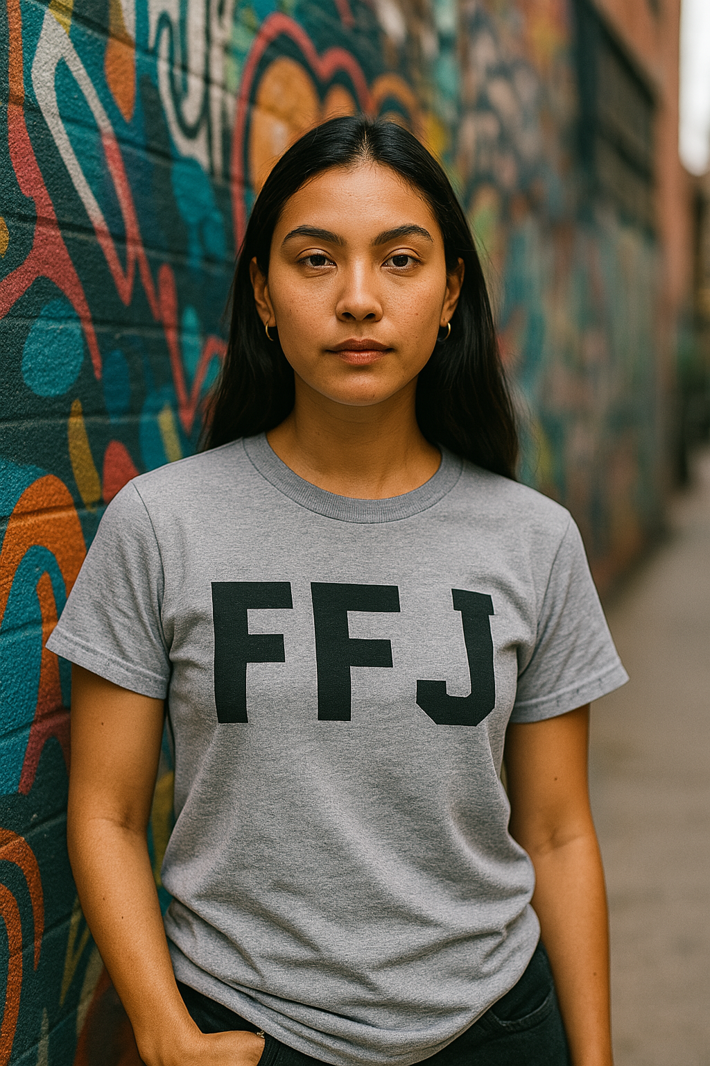 FFJ Model 4 wearing urban streetwear